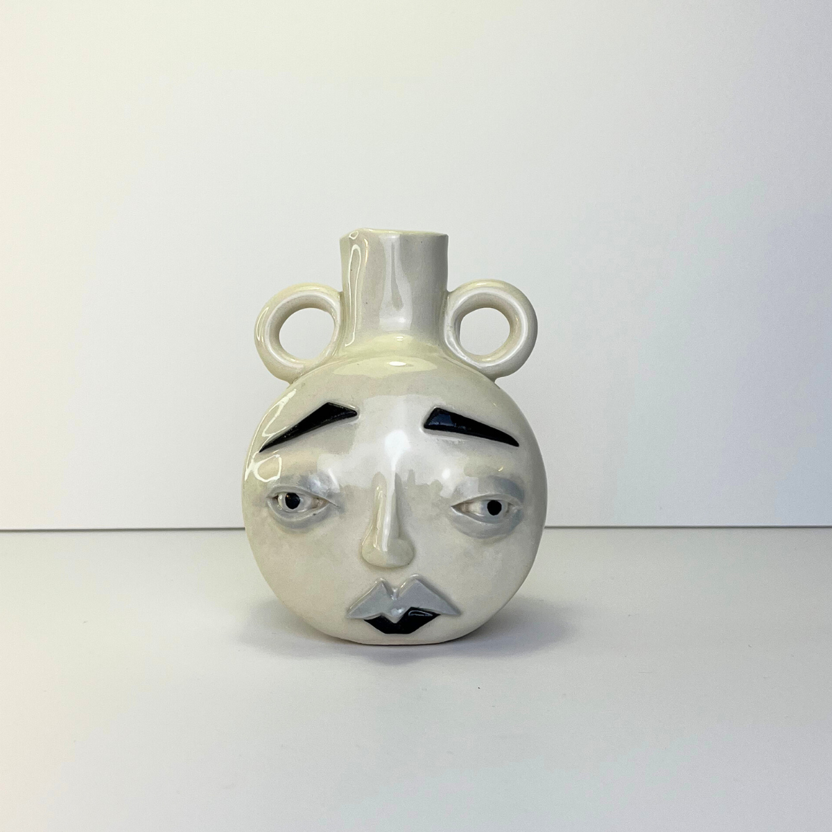 Medium Moon Face Vase – Handmade Ceramic with Handles