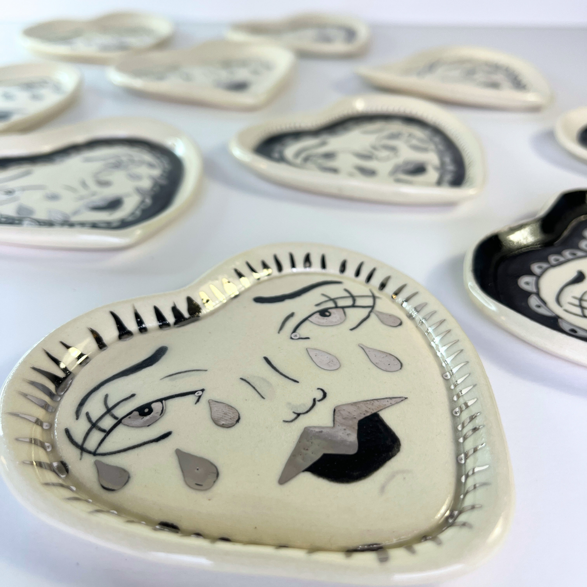 Broken Heart Catchall With White Gold Overglaze, Handmade Ceramic