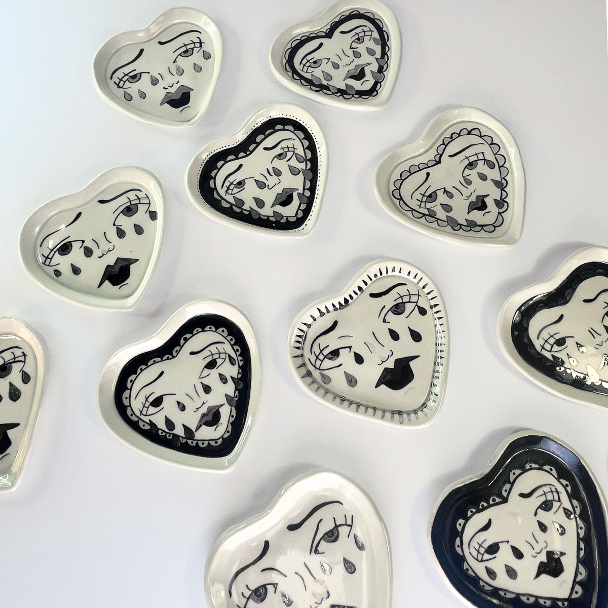 Broken Heart Catchall With White Gold Overglaze, Handmade Ceramic 6/13