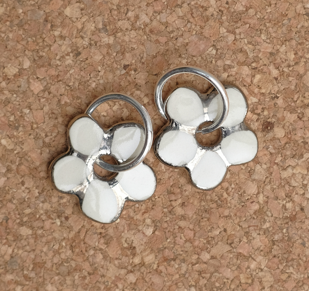 Daisy Petal Large Hoop Earrings | Porcelain, White Gold Overglaze