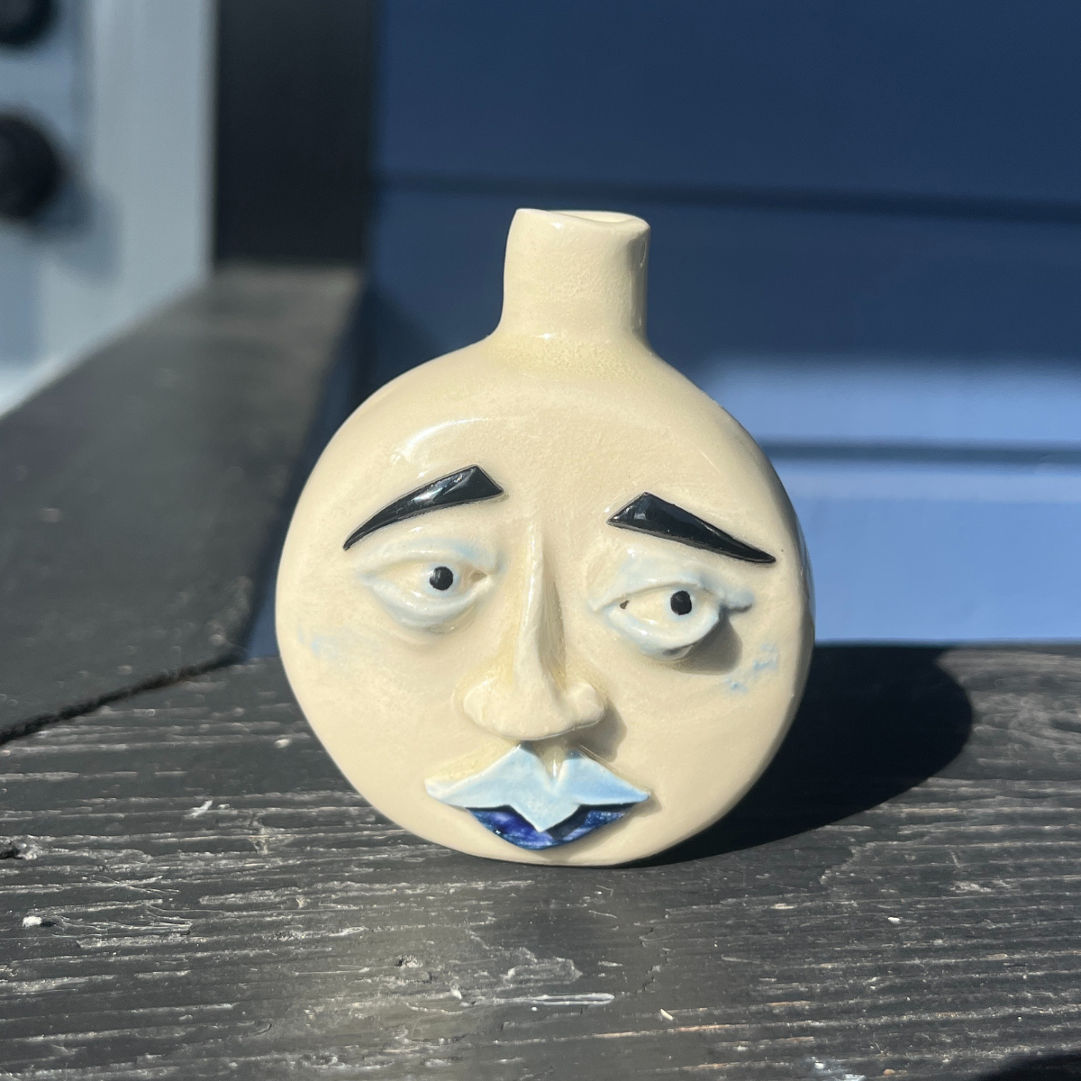 Small Blue Moon Face Bud Vase 1/4