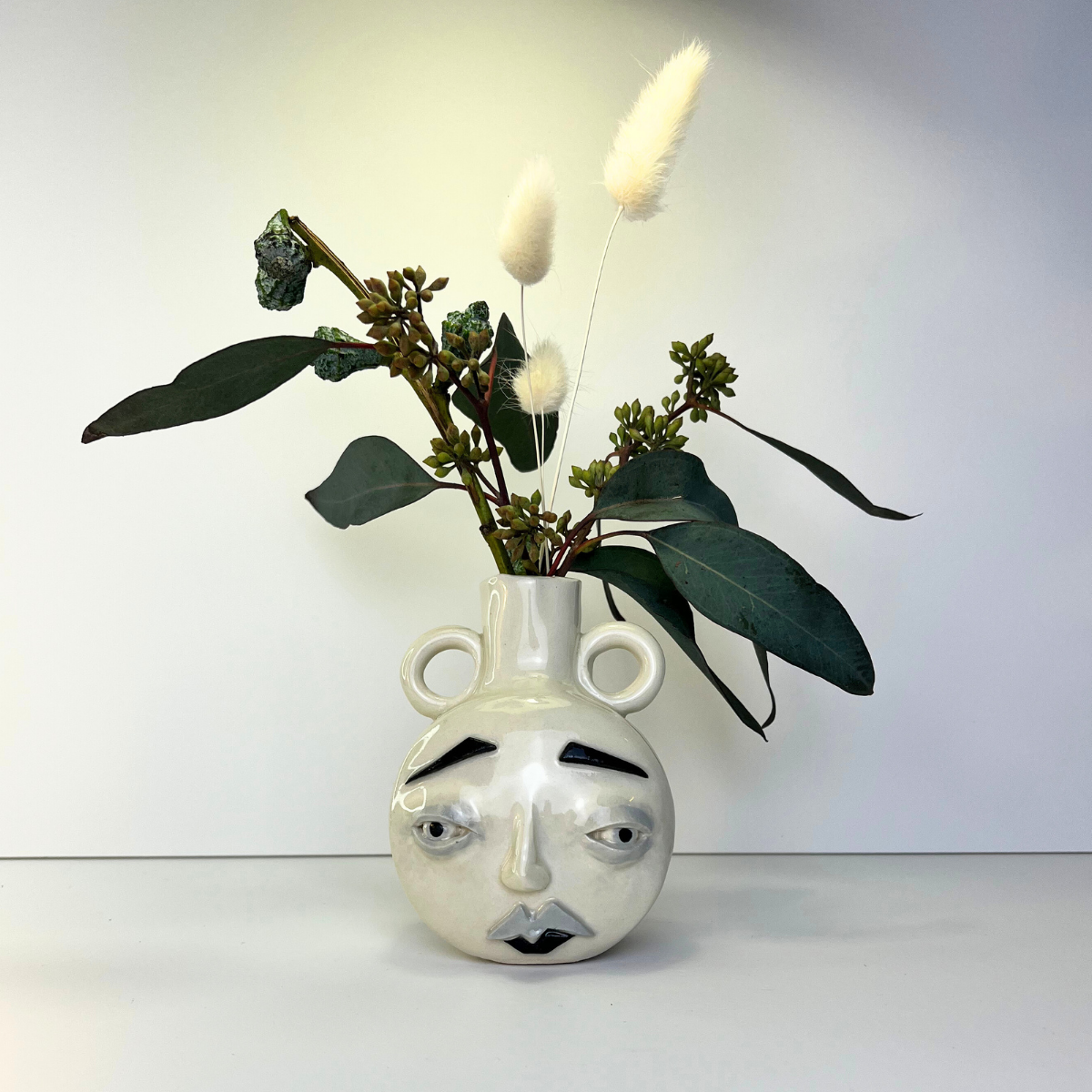 Medium Moon Face Vase – Handmade Ceramic with Handles