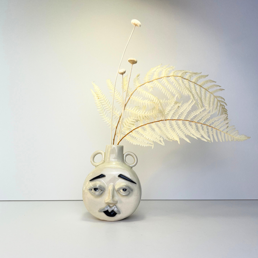 Medium Moon Face Vase – Handmade Ceramic with Handles 3/4
