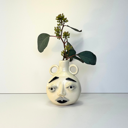 Medium Moon Face Vase – Handmade Ceramic with Handles 4/4