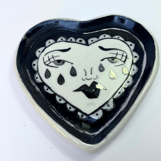 Broken Heart Catchall With White Gold Overglaze, Handmade Ceramic