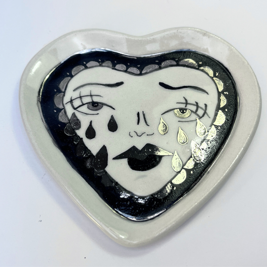 Broken Heart Catchall With White Gold Overglaze, Handmade Ceramic 2/13