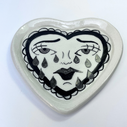 Broken Heart Catchall With White Gold Overglaze, Handmade Ceramic 3/13