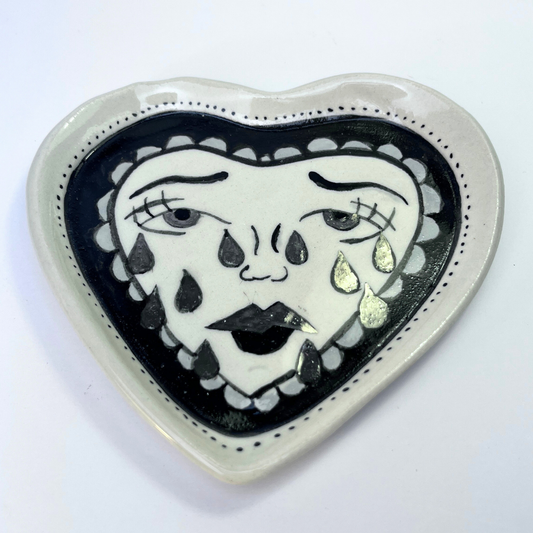 Broken Heart Catchall With White Gold Overglaze, Handmade Ceramic 4/13