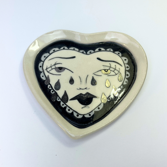 Broken Heart Catchall With White Gold Overglaze, Handmade Ceramic 5/13