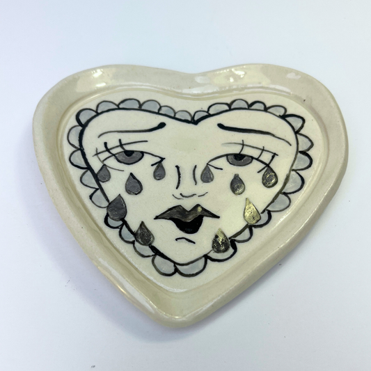 Broken Heart Catchall With White Gold Overglaze, Handmade Ceramic 6/13