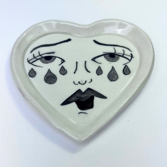 Broken Heart Catchall With White Gold Overglaze, Handmade Ceramic 7/13