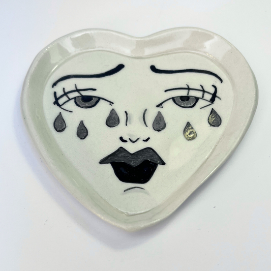 Broken Heart Catchall With White Gold Overglaze, Handmade Ceramic 8/13