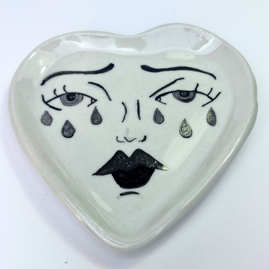 Broken Heart Catchall With White Gold Overglaze, Handmade Ceramic 9/13