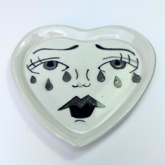 Broken Heart Catchall With White Gold Overglaze, Handmade Ceramic 10/13