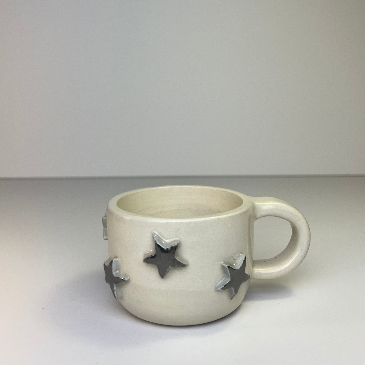 Handmade CeramicMoon Face Espresso Mug with White Gold Stars