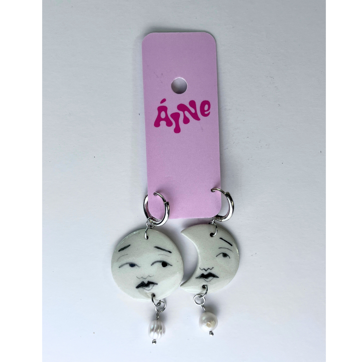 Full Moon / Half Moon Earrings – Silver Plated with Freshwater Pearl