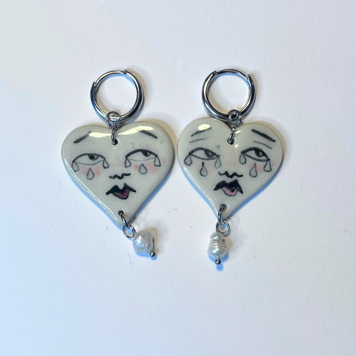 Crying Heart Earrings – Silver Plated with Freshwater Pearl