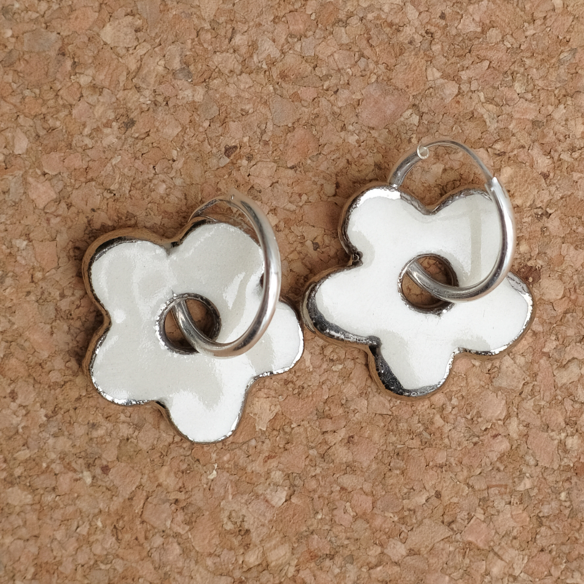 Daisy Large Hoop Earrings | Porcelain, White Gold Overglaze