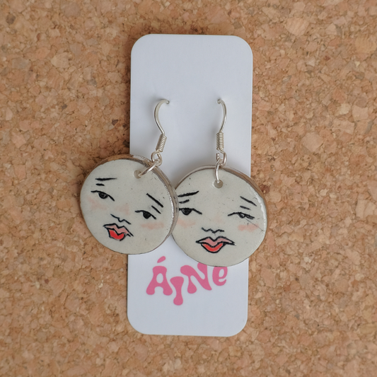 Moon Face Porcelain Earrings | Pinks and White Gold