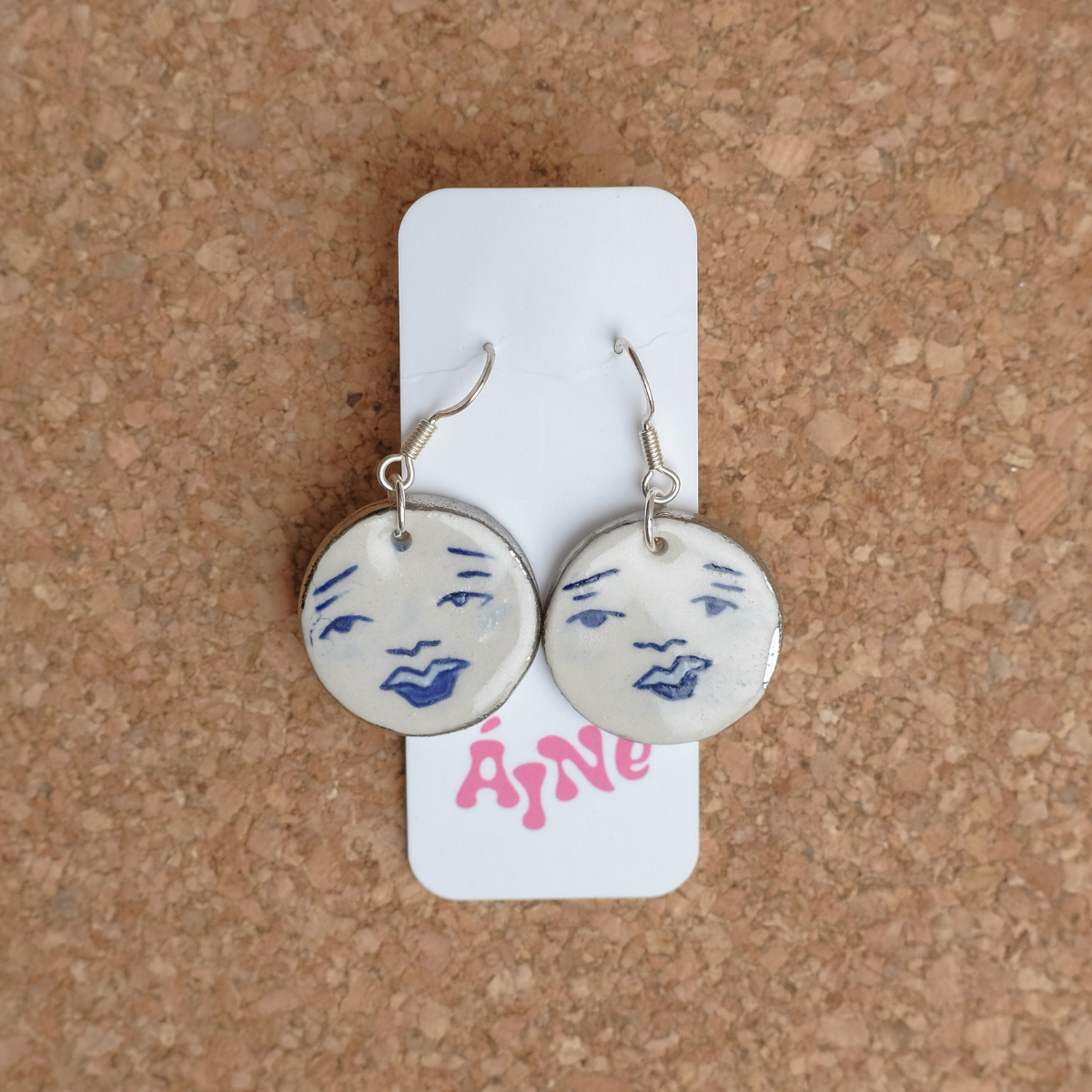 Moon Face Ceramic Earrings | Wedgewood Blue and White Gold