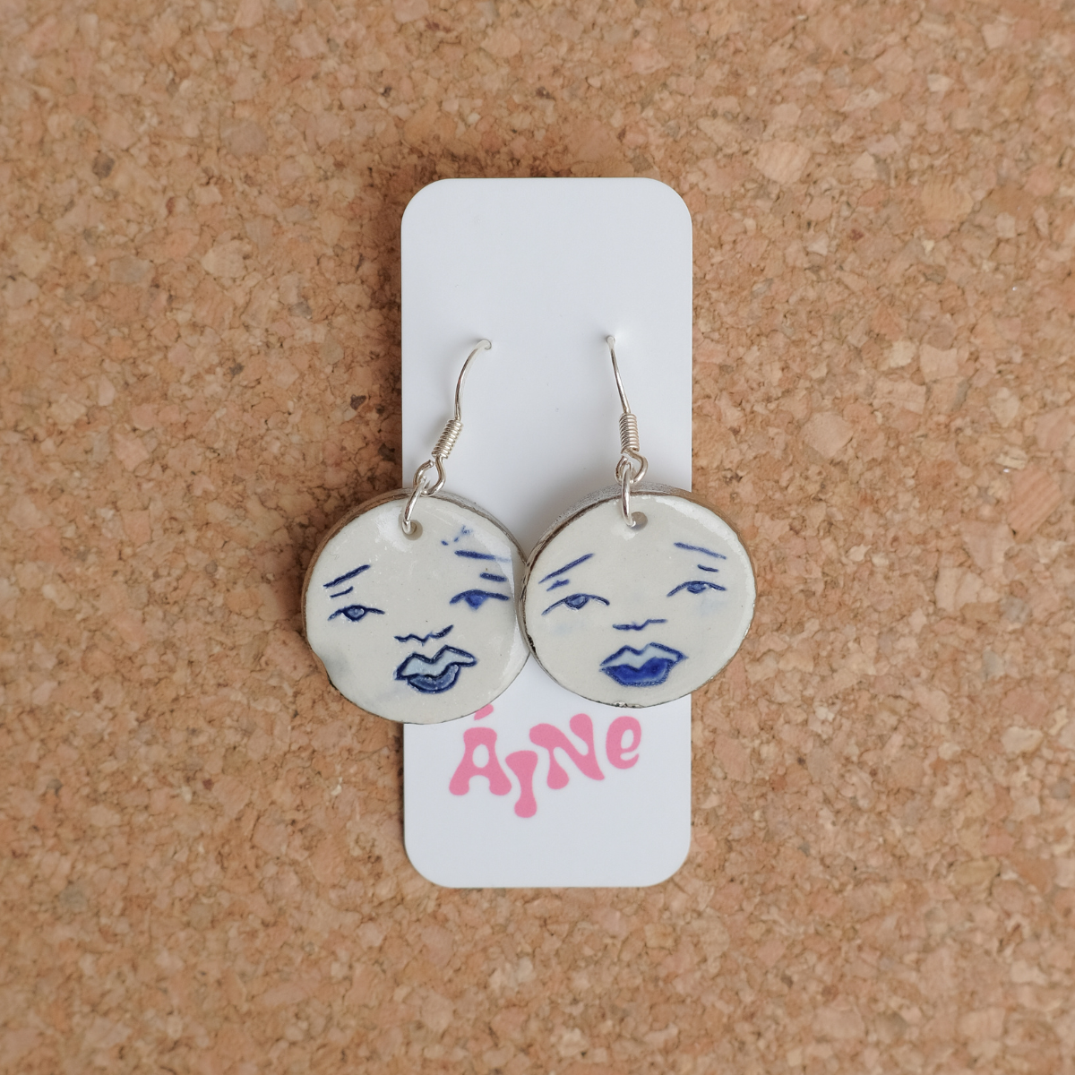 Moon Face Ceramic Earrings | Wedgewood Blue and White Gold