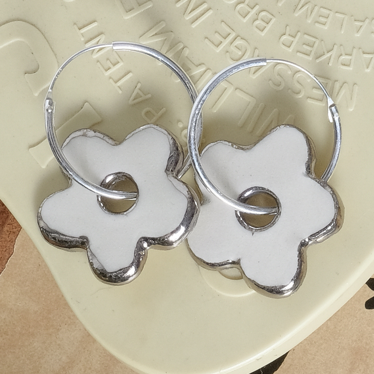 Daisy Large Hoop Earrings | Porcelain, White Gold Overglaze