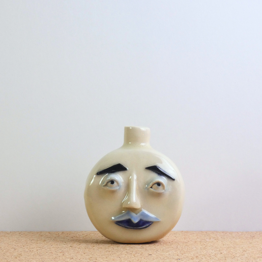 Small Blue Moon Face Bud Vase 3/4