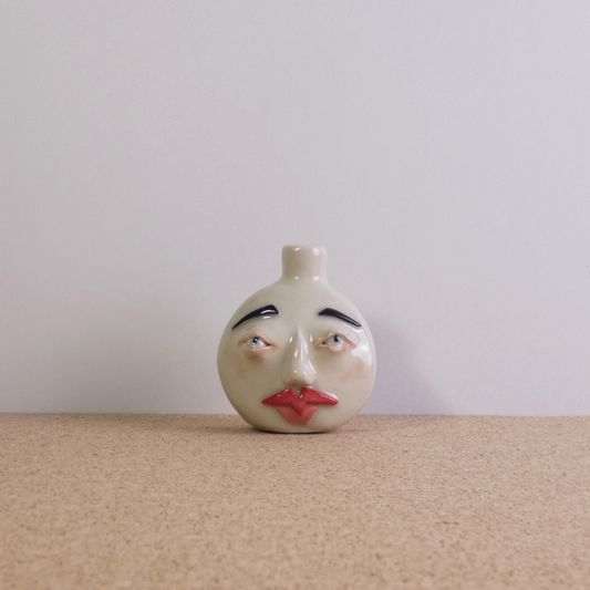 Small Moon Face Bud Vase Pink and Red | Porcelain 2/4